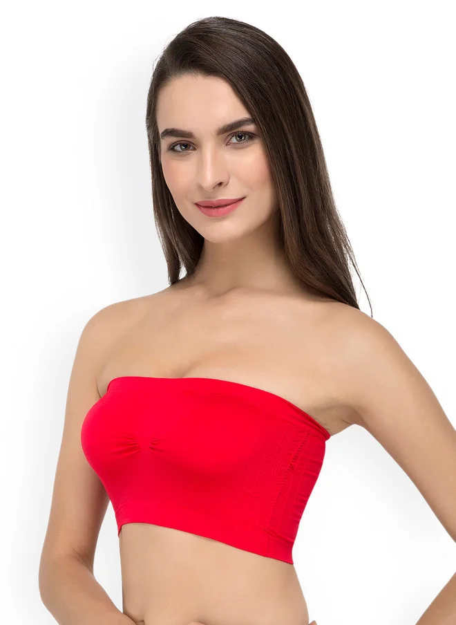 Laceandme Laceandme Red Solid Non-Wired Lightly Padded Bandeau Bra 4405